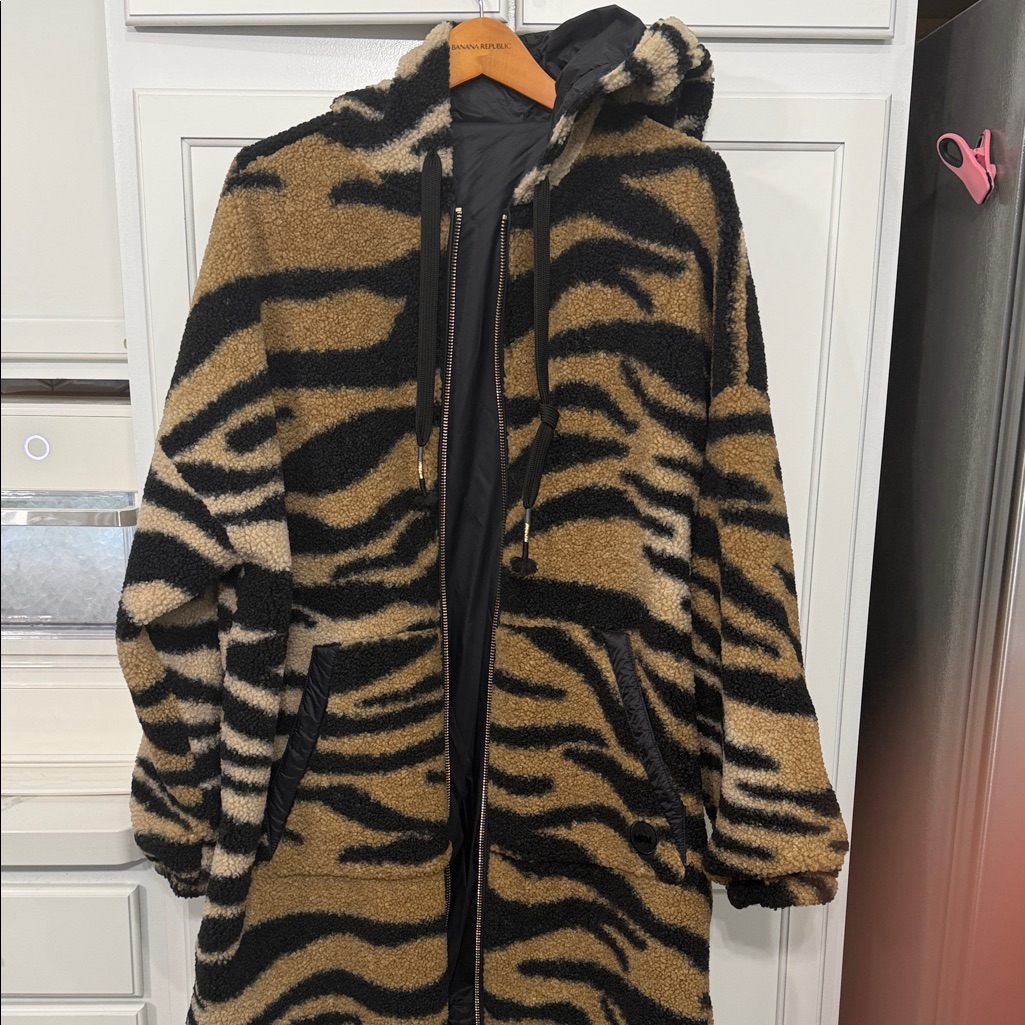 Marina Rinaldi (Max Mara} Ohio Reversible Jersey Jacket Tigerhooded Coat